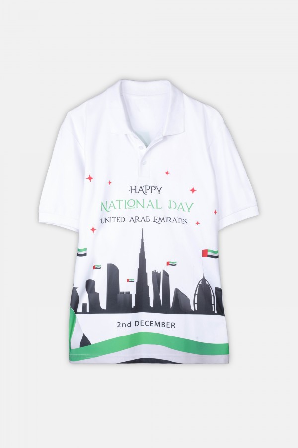UAE National Day Polo White Printed T-shirt